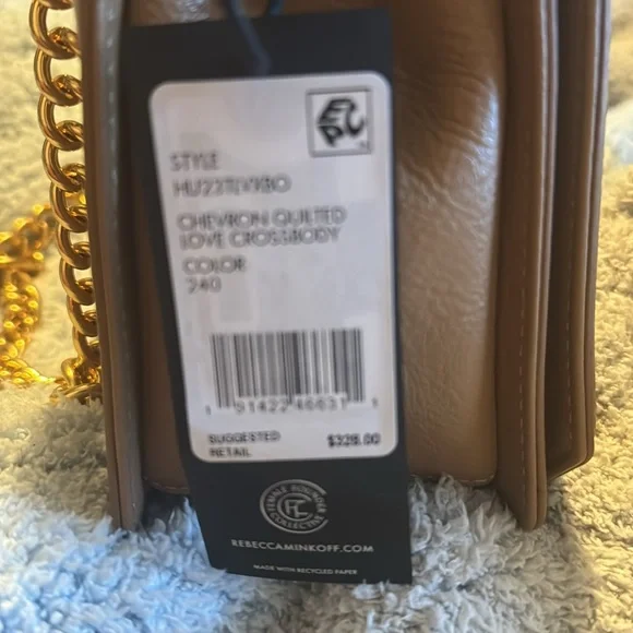 Rebecca Minkoff Chevron Quilted Love Leather Crossbody Bag British Tan - Picture 3 of 10
